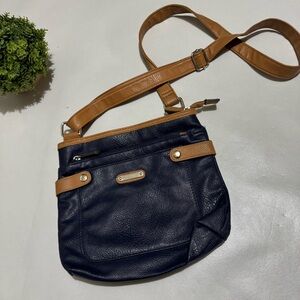 Faux Leather Navy Blue‎ Tan Brown Crossbody Shoulder Bag Purse Fall Hands Free